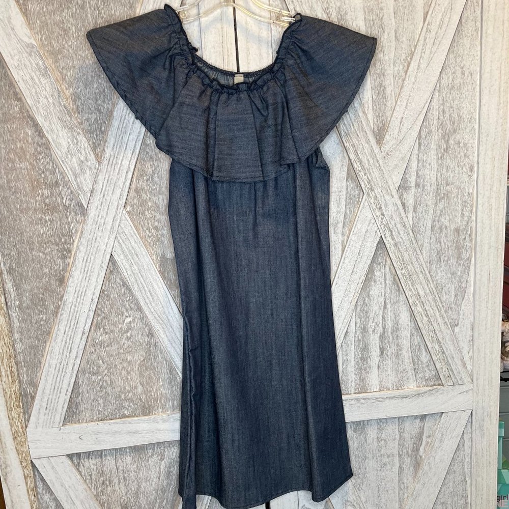 Toddler and Youth Denim Off-The-Shoulder Ruffle Dress